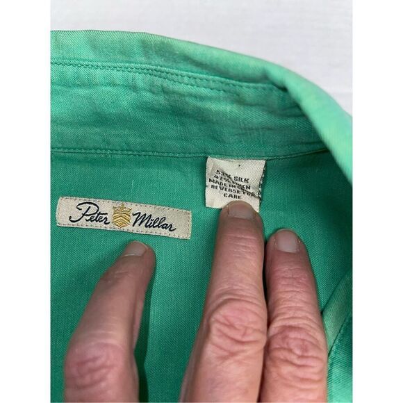 Peter Millar Shirt Mens Large Green Button Up Short Sleeve Linen Silk Blend A18 - Picture 4 of 8